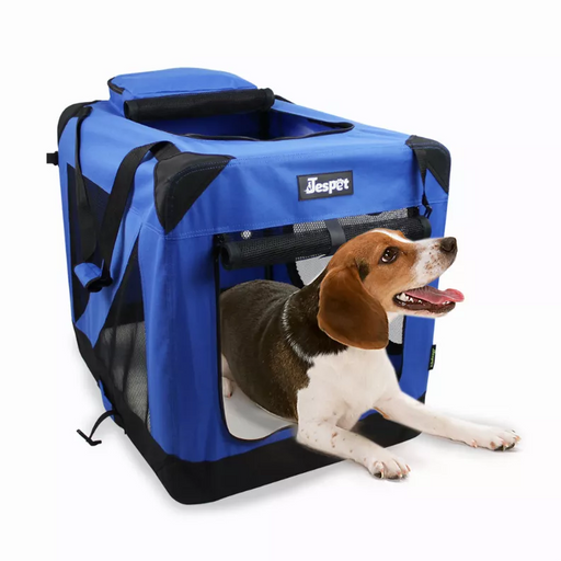 JESPET Soft Pet Crates Kennel, 3 Door Soft Sided Folding Travel Pet Carrier with Straps and Fleece Mat for Dogs, Cats, Rabbits, Indoor/Outdoor Use with Grey, Blue & Beige, Black
