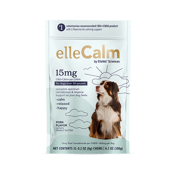 ellePet Calm CBD + CBDA Soft Chews for Calming. For Large Dogs over 50 Lbs. 15mg of CBD + CBDA per Chew, 465mg total (6-pack)