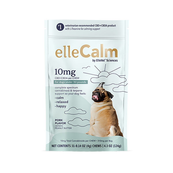 ellePet Calm CBD + CBDA Soft Chews for Calming. For Small Dogs under 50 Lbs. 10mg of CBD + CBDA per Chew, 310mg total