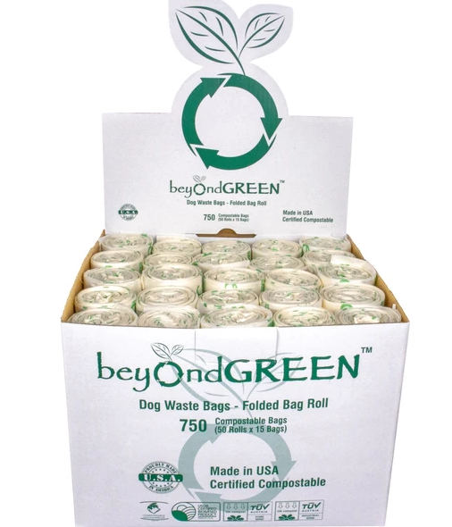 beyondGREEN Dog Waste Bags - 50 Folded Rolls - 750 Bags